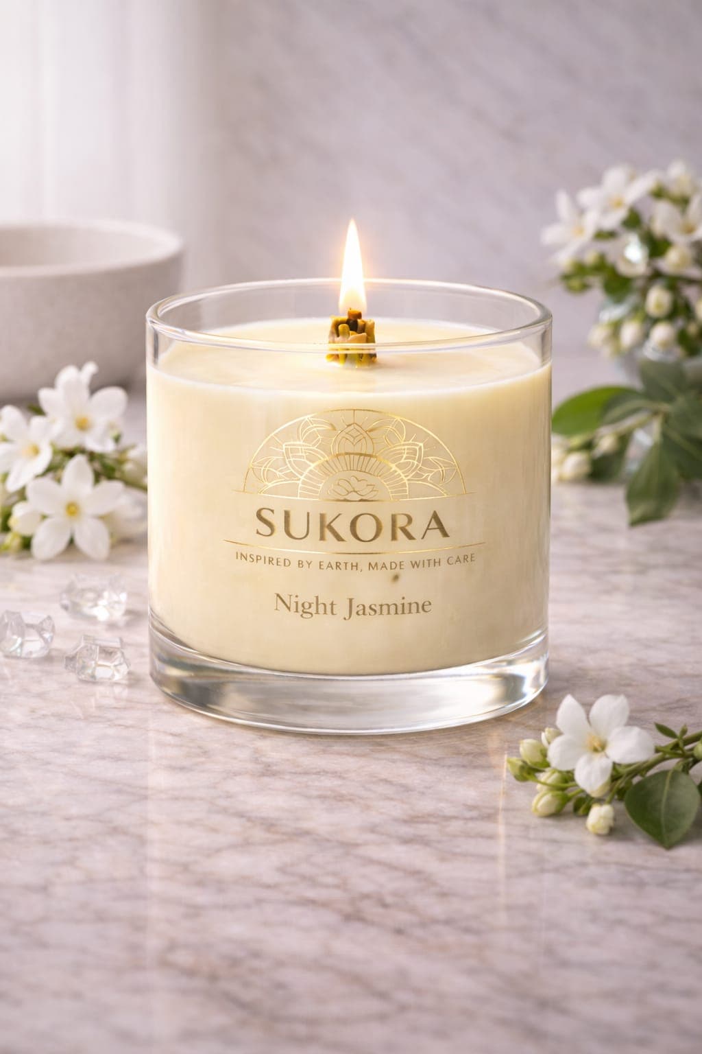 Night Jasmine — jasmine soy candle in a clear glass jar