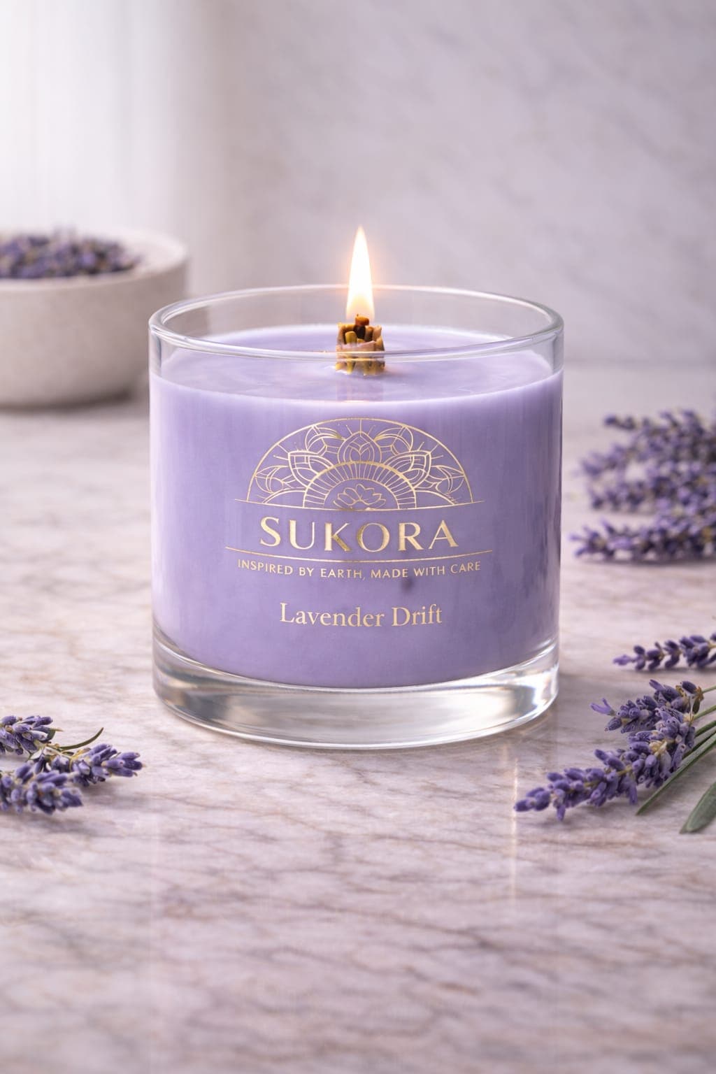 Lavender Drift — lavender soy candle in a clear glass jar
