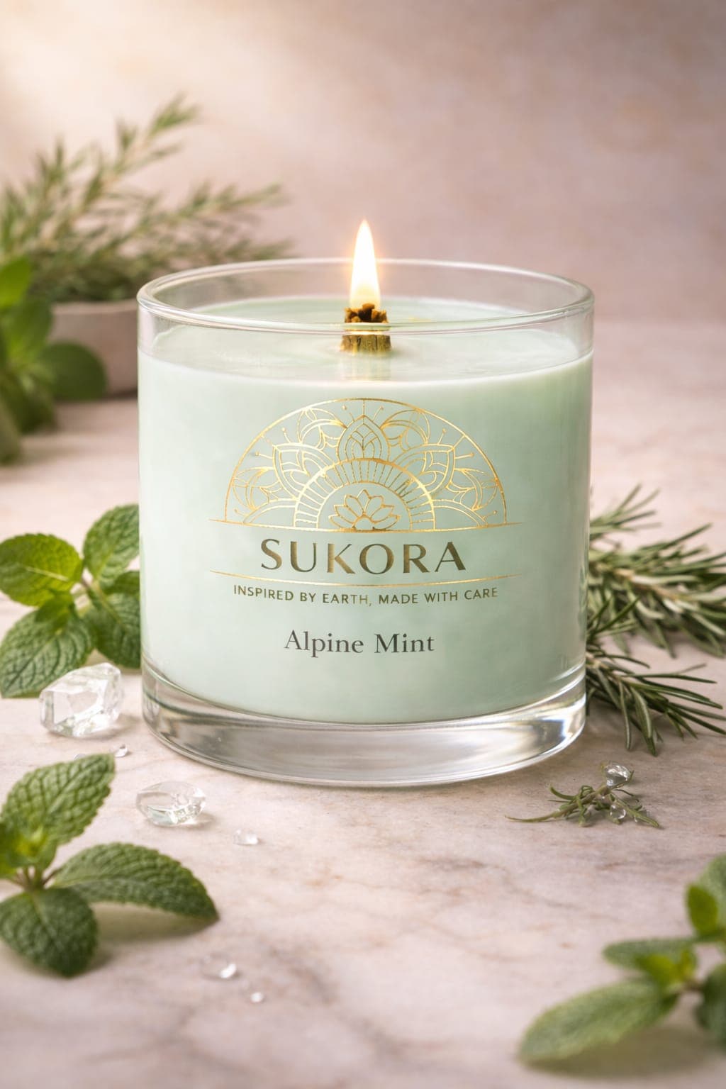 Alpine Mint — peppermint soy candle in a clear glass jar