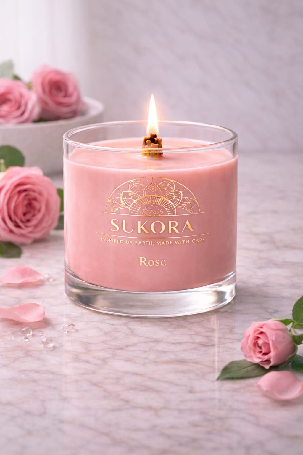 Rose — rose fragrance soy candle in a clear glass jar