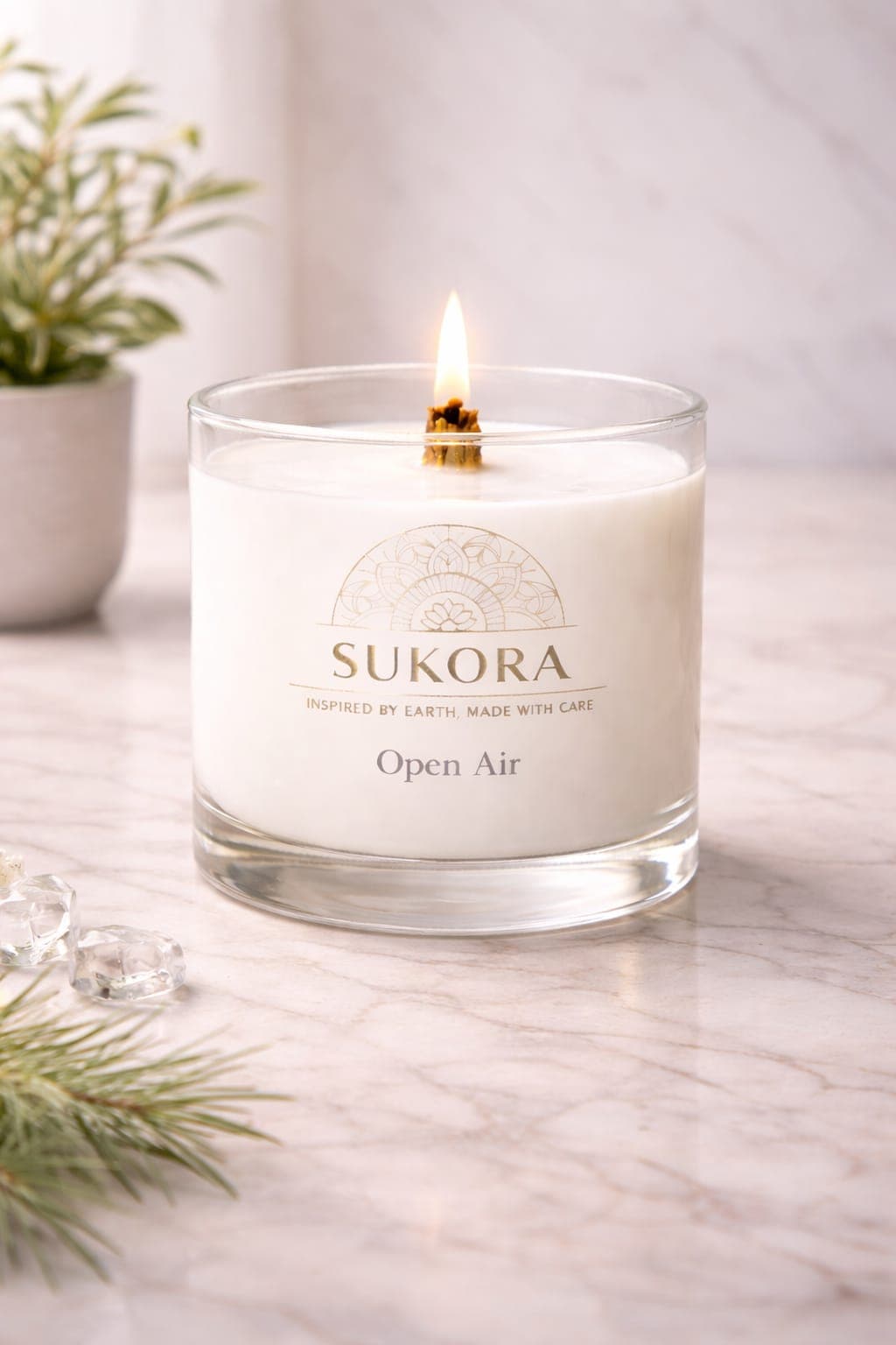 Open Air — tea tree soy candle in a clear glass jar